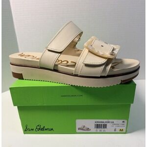 Sam Edelman Adrianna Ivory Open Toe Double Strap Slip On Chunky Sandals Women 8M